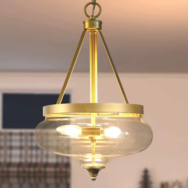 Uolfin Transitional Island Round Pendent Light, 3-Light Brass Circle Pendant Hanging Light with Clear Glass Shade