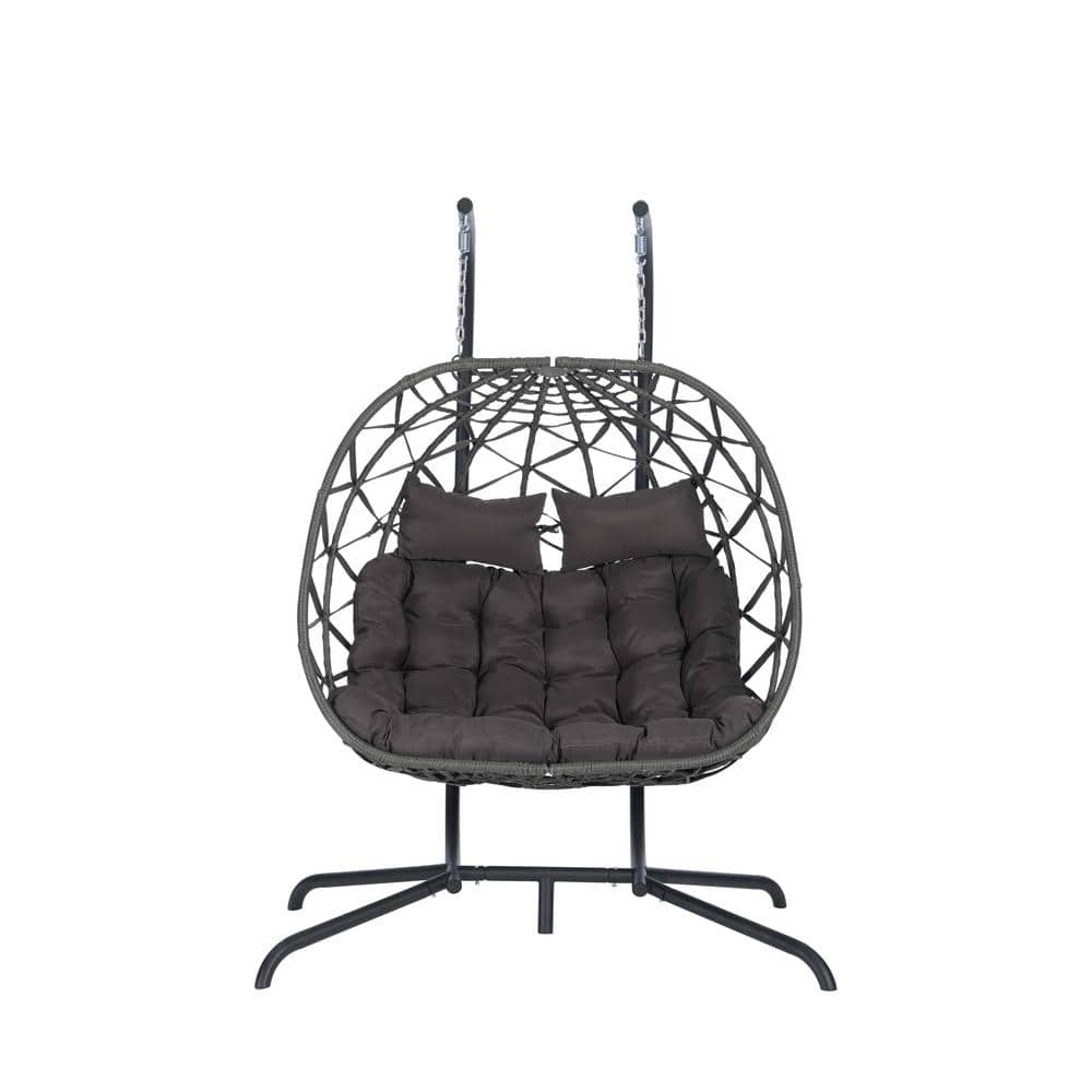 2 Person Dark Gray PE Rattan Wicker Outdoor Hanging Chair With Dark GrayCus