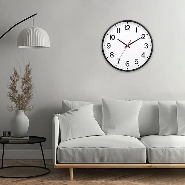 8 inch White and Black Wall Clocks Silent Non Ticking, Battery