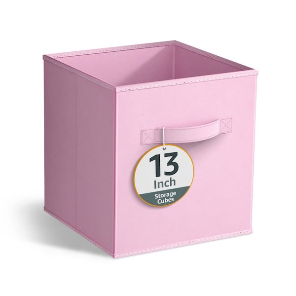 Storage Bins Handles, Pink 13 in. W x 13 in. H Fabric Decorative Basket Set of 1, Foldable Closet Organizer Cubes