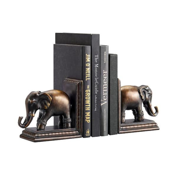 DANYA B Ornate Elephants Polyresin Bronze Patina Finish Bookend