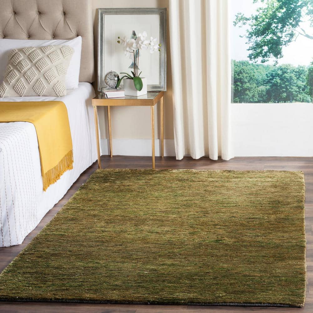 Hand-Knotted Green Wool Bohemian Area Rug, 2' x 3'
