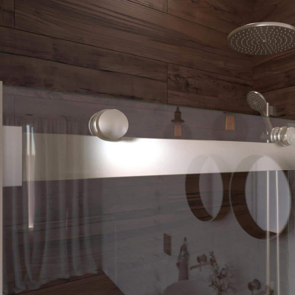 Luna Lite Brushed Nickel Frameless Sliding Shower Door with Clear Glass