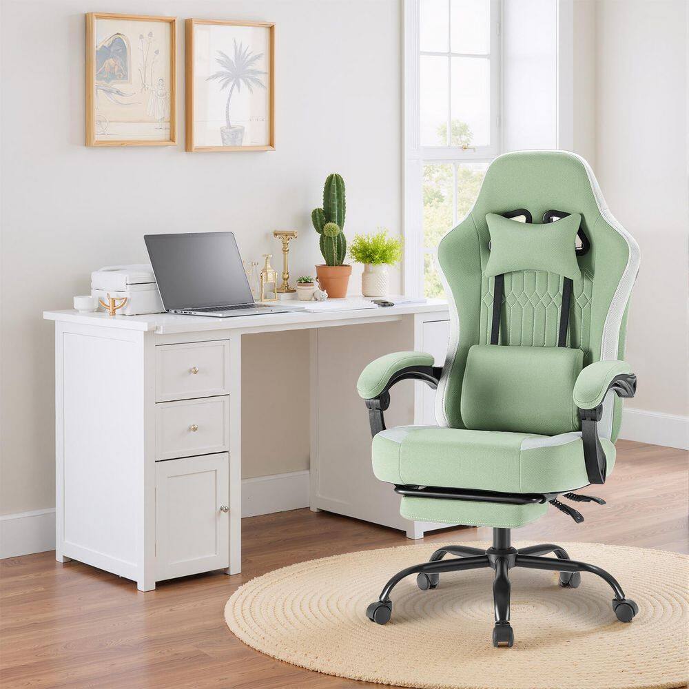 Ergonomic High-Back Fabric Reclining Computer Gaming Chair and Footrest in Green with Linkage Armrests price history on PriceWatchPro
