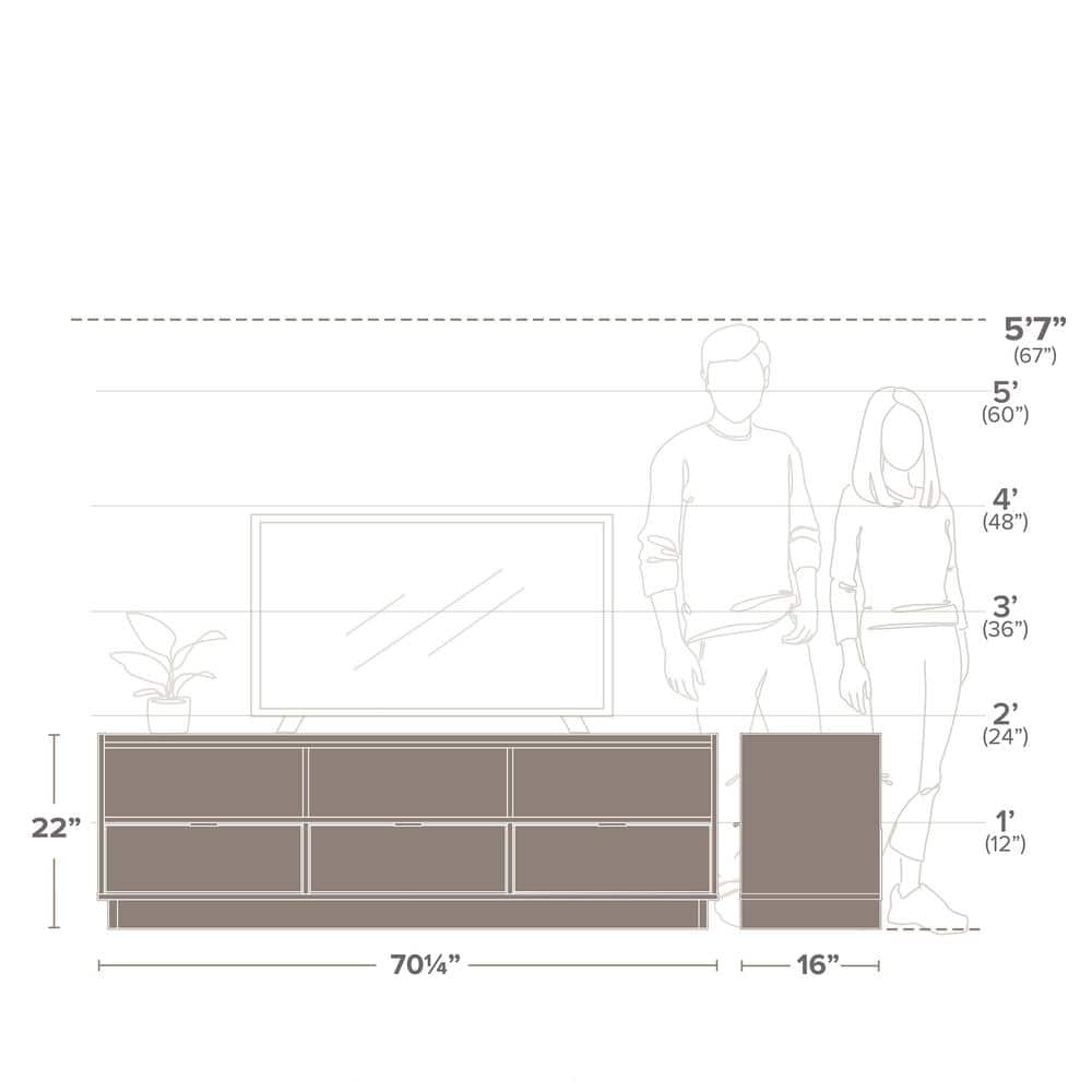 Oak Laminate 70" TV Stand with Storage Cabinet and Shelves