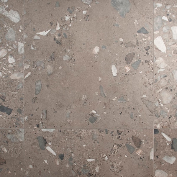 Sarto Grande Taupe Gray 35 in. x 35 in. Terrazzo Look Semi-Polished Porcelain Floor and Wall Tile (17.64 sq. ft. / Case)