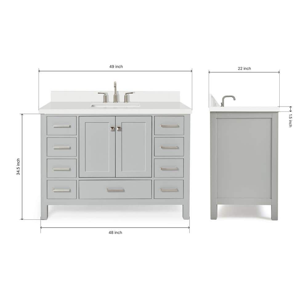 Cambridge 49" Gray Painted Freestanding Single Vanity with Quartz Top