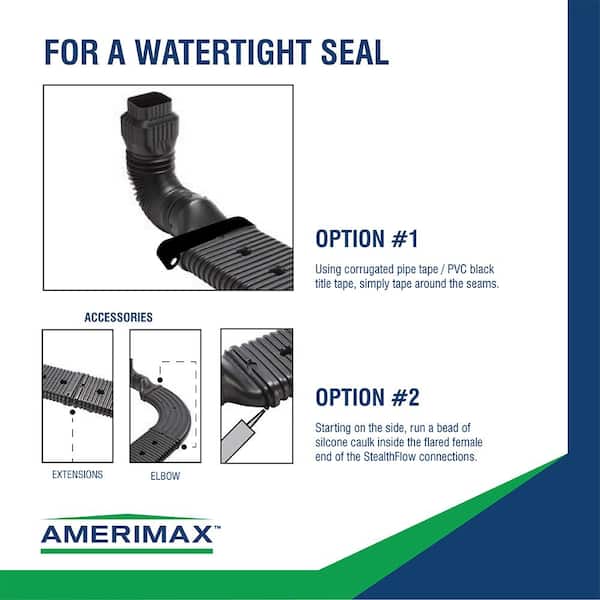 Amerimax Home Products - Stealth Flow 43 in. Black Vinyl Low Profile Downspout Extension Kit