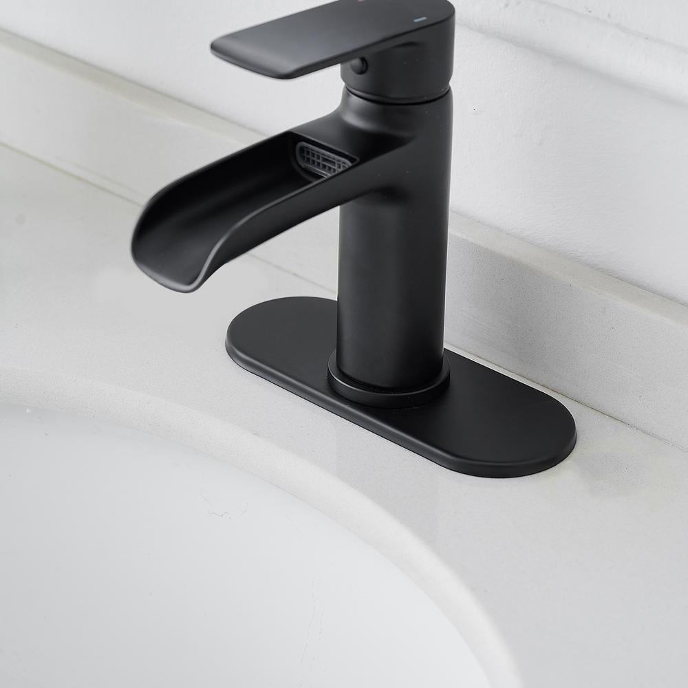 Matte Black Waterfall Single Handle Bathroom Faucet