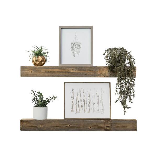 Del Hutson Designs Artisan Haute 4in x 36in x 3.5in Natural Reclaimed Wood Floating Box Set of Two Decorative Wall Shelves
