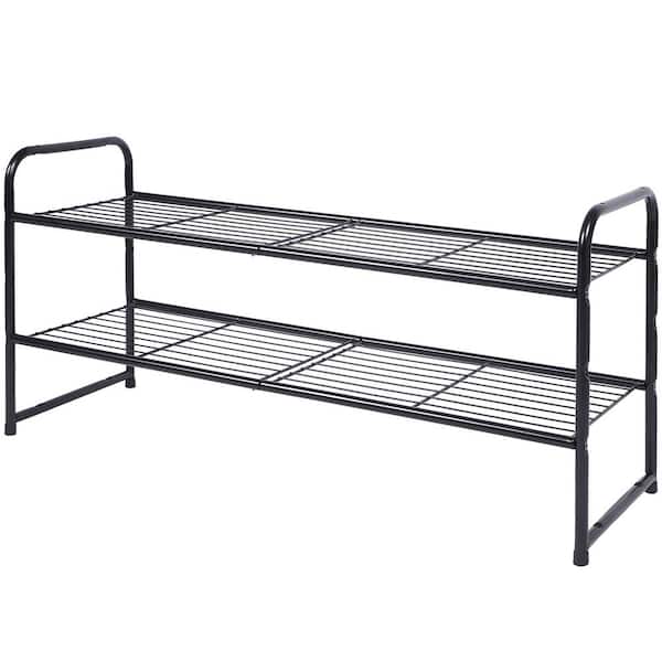 16 in. H 10-Pair Black Metal 2-Tiers Shoe Rack A46A1-shoe-1370 - The ...