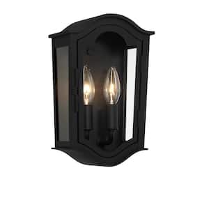 Houghton Hall 2-Light Sand Black Outdoor Wall Lantern Sconce with Clear Glass Shades