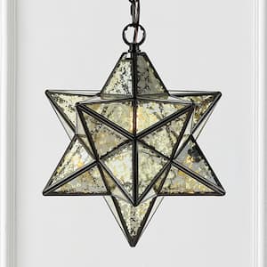 Stella 12 in. 1-Light Oil Rubbed Bronze/Mercuy Glass Moravian Star Metal/Mercury Glass LED Pendant