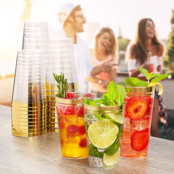 I00000 50 Pack 12 Oz Gold Plastic Cups, Gold Rimmed Disposable Cups Disposable Plastic Wine Glasses Cocktail Glasses Heavy Duty Cup With Golden Rim 12 Ounce Tumblers For Party And Wedding - View #5