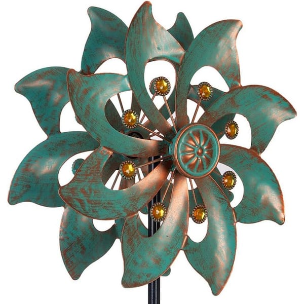 37 in. H 360° Outdoor Metal Wind Spinners Kinetic Wind Sculptures, Spinners for Yard Garden Lawn, Dark Green(10 Inch)