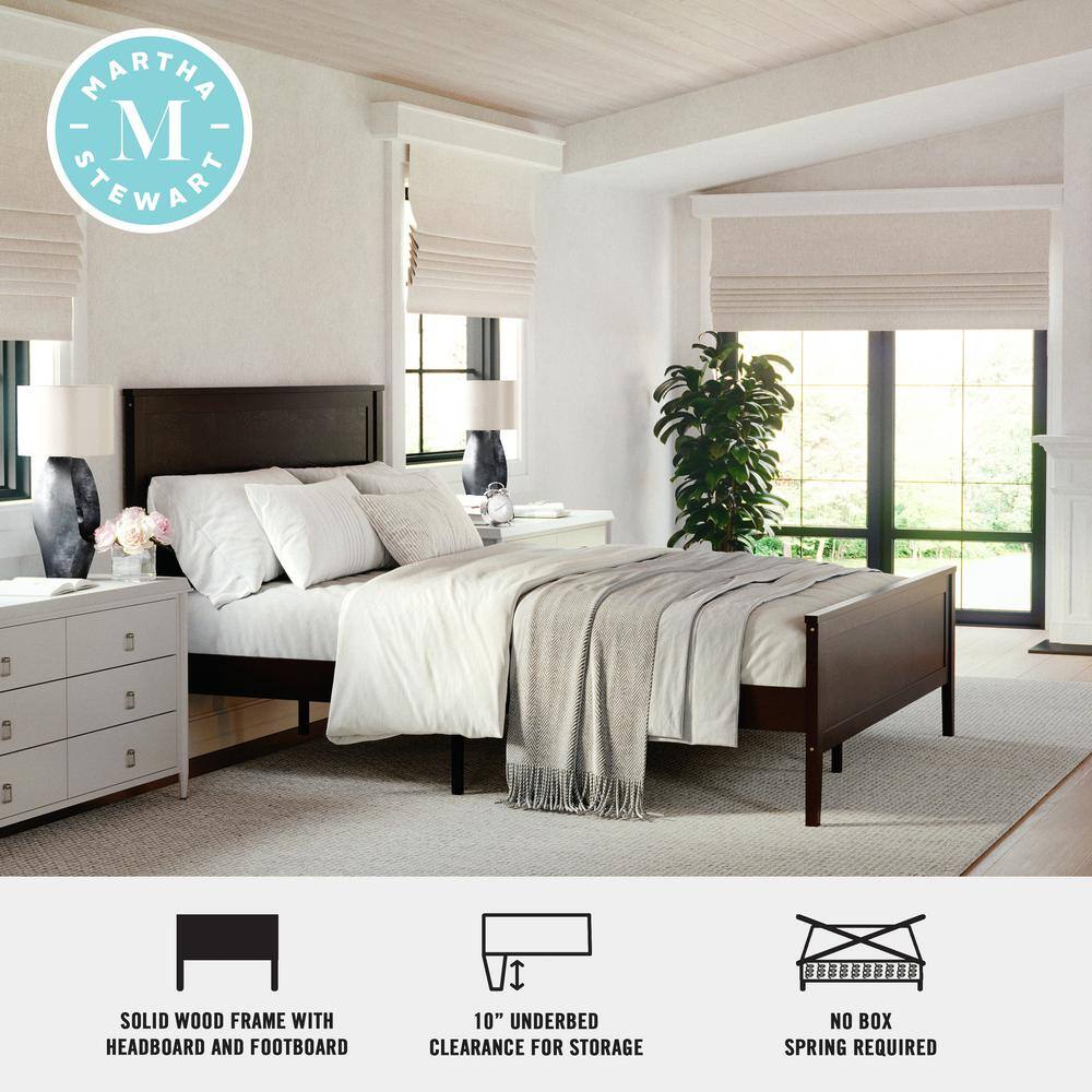 Dark Brown Queen Wooden Platform Bed with Headboard and Footboard