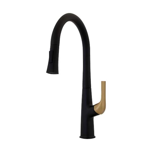 Trenchard Single Handle Pull-Down Sprayer Kitchen Faucet in Matte Black and Brushed Brass