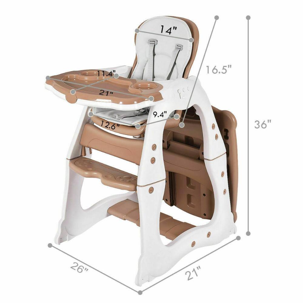 Diagram showing the dimensions of the baby high chair set.