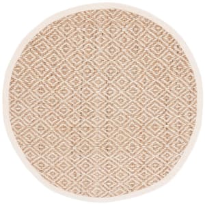 Martha Stewart Ivory/Natural 6 ft. x 6 ft. Border Concentric Diamond Round Area Rug