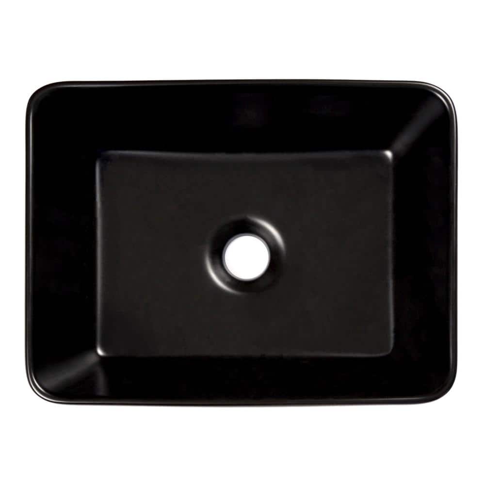 Black Ceramic Rectangular Vessel Bathroom Sink, 16'' x 12''