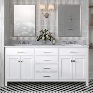Bristol 73 in. W x 22 in. D x 35.25 in . H Double Freestanding Bath Vanity in White with White Marble Top