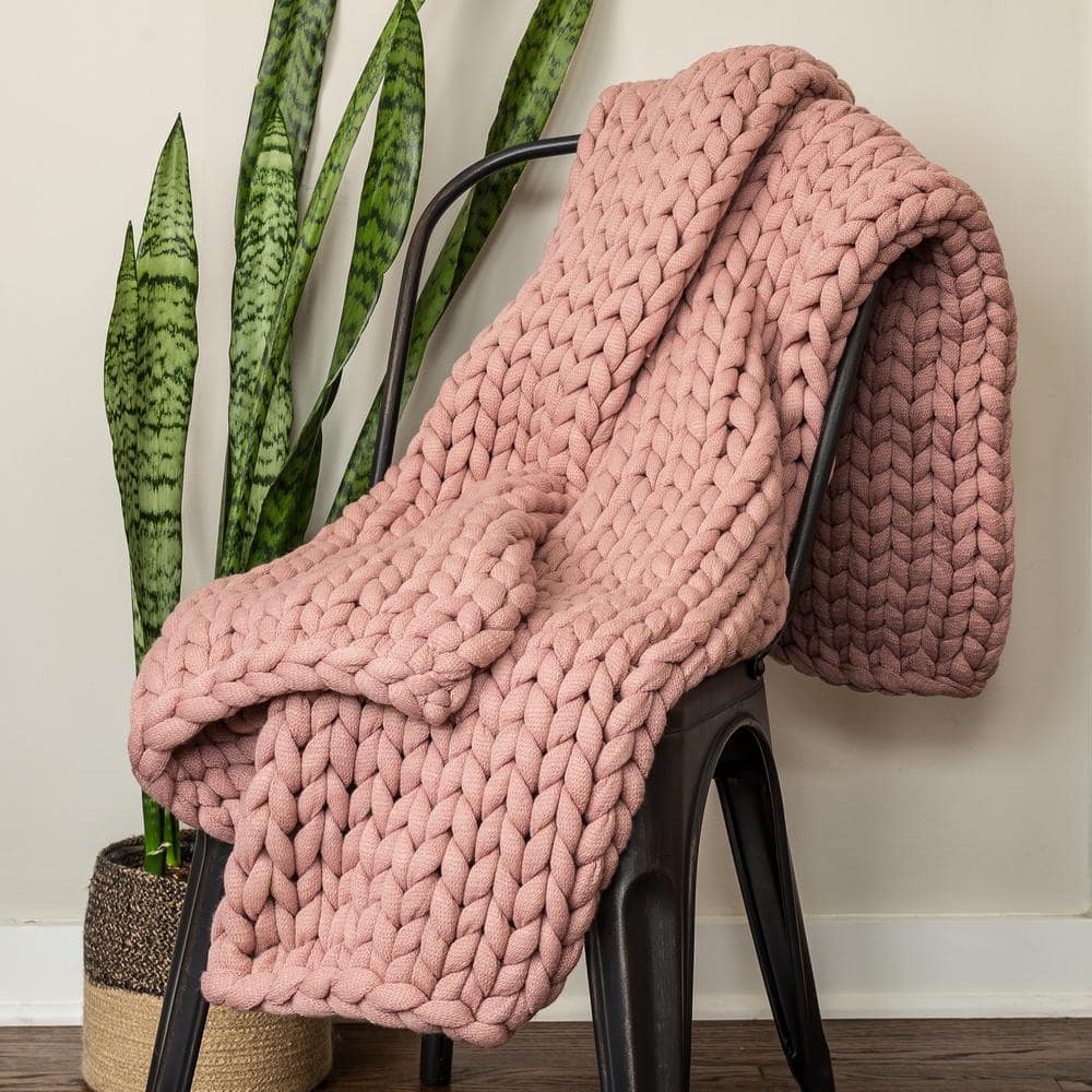 DONNA SHARP Chunky Knitted Mauve Acrylic Throw Blanket 70012 - The