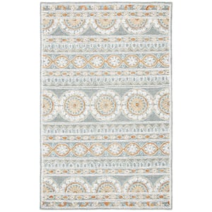 Blossom Gray/Ivory 5 ft. x 8 ft. Floral Border Area Rug