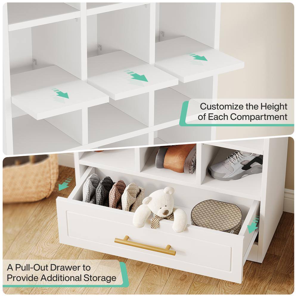 Tribesigns 71-Inch White Wooden 9-Tier Shoe Storage Cabinet with Drawer