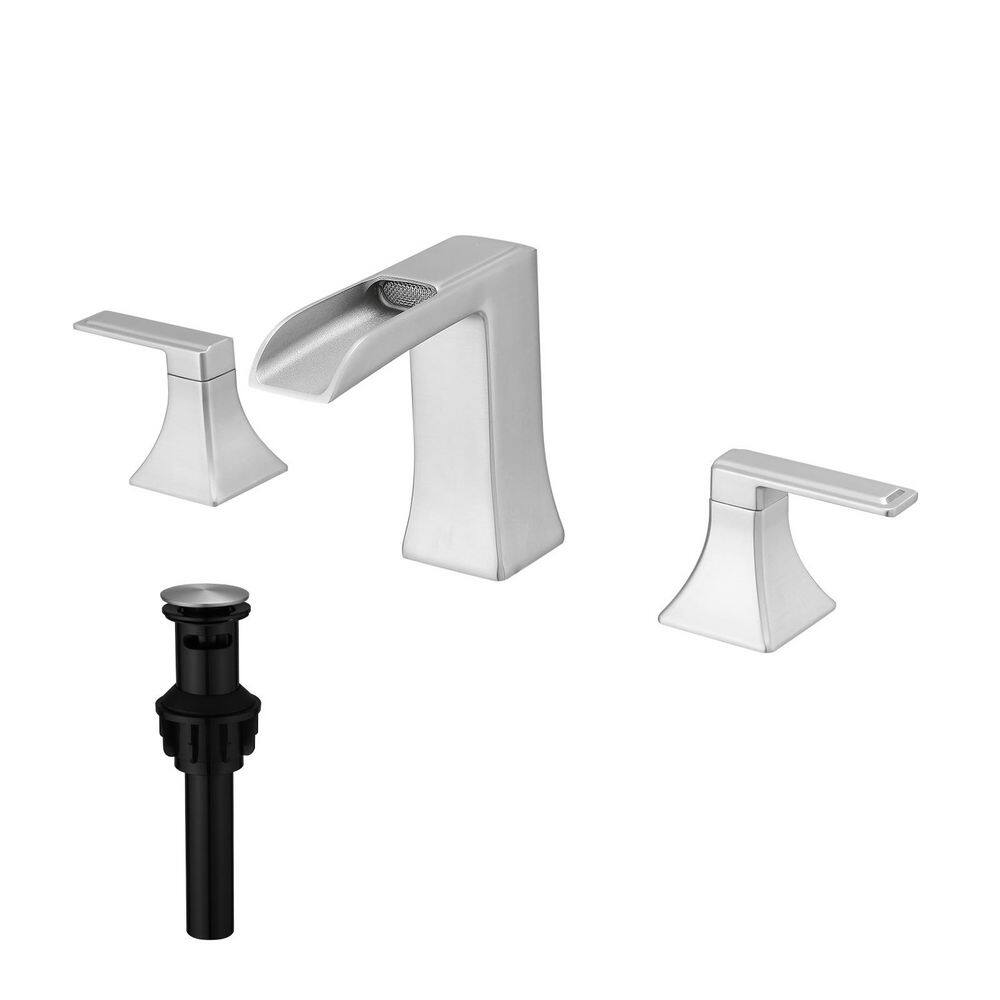 8 in. Widespread Double Handle Waterfall Bathroom Sink Faucet with Pop-up Drain in Brushed Nickel price history on PriceWatchPro