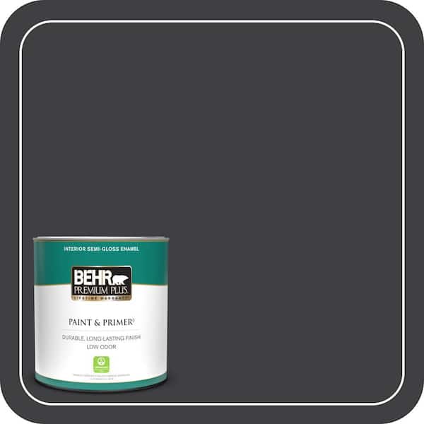 BEHR PREMIUM PLUS 1 qt. #ECC-10-2 Jet Black Semi-Gloss Enamel Low Odor Interior Paint & Primer