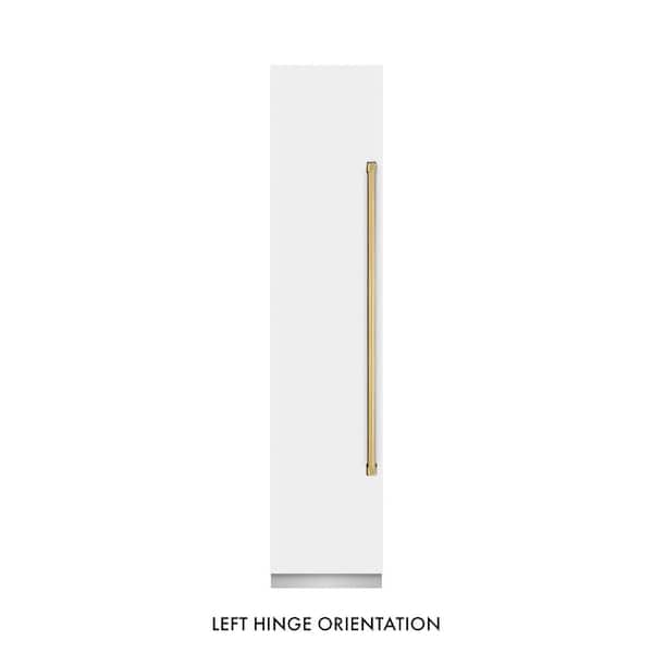 18 in. 8.6 cu. ft. White Matte Left Hinge Upright Column Freezer in Graphite Gray and Polished Gold Accents