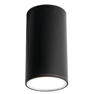 Everly 4.25 in. 12-Watt Black Integrated LED Flush Mount with Black Metal Shade