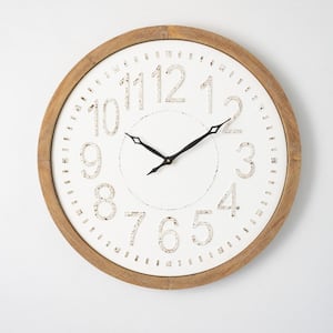 24.5 in. Creamy White Metal Wood-Frame Wall Clock