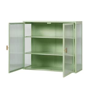 27.56 in. Mint Green Modern Glass 2-Door 2-Shelf Wall Cabinet with Featuring 3-Tier Storage for Bathroom and Kitchen