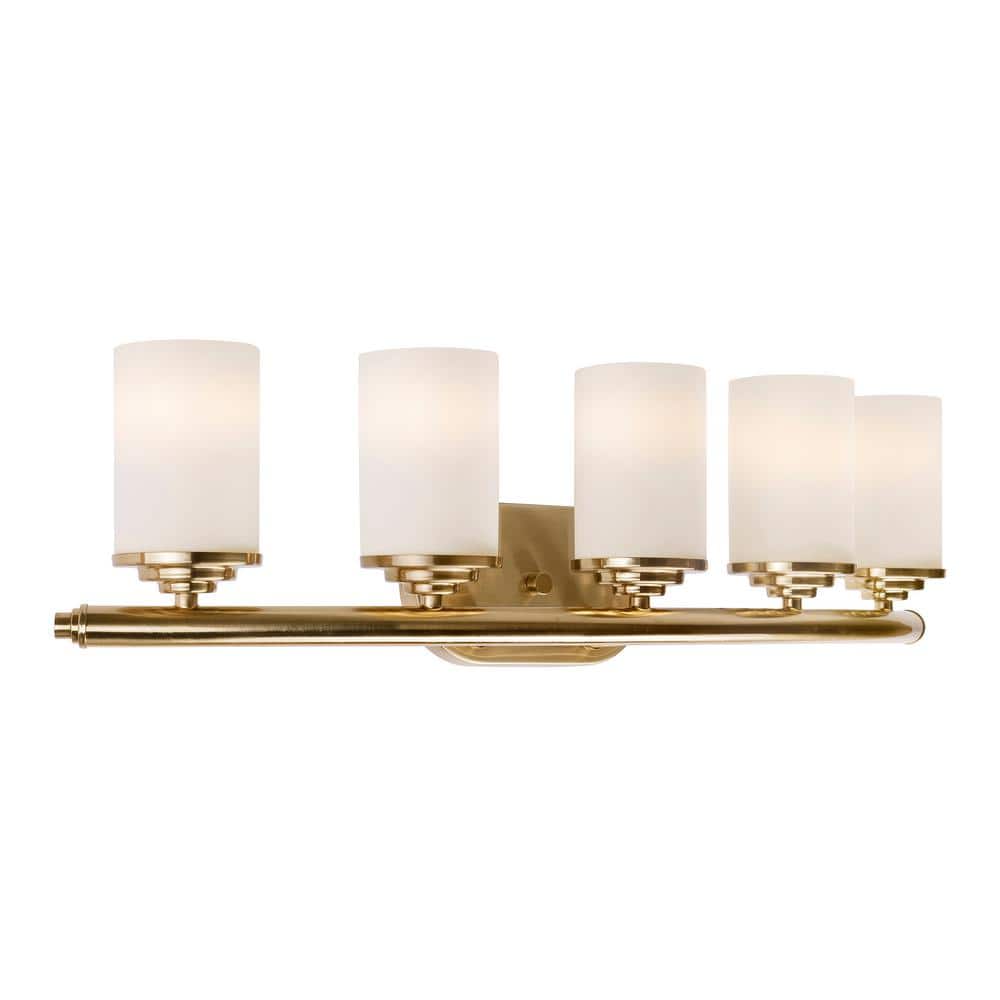 Ames 5-Vanity Light Soft Gold Bath Vanity Light with Satin Opal Glass