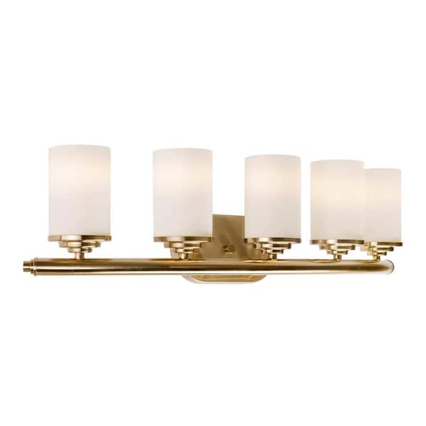 Unbranded Ames 5-Vanity Light Soft Gold Bath Vanity Light with Satin Opal Glass
