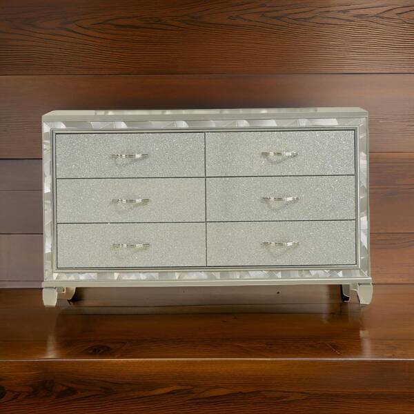 Benjara Silver and Chrome 6-Drawer 65.38 in. W Dresser
