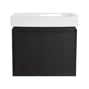 Lesta 23 in. W x 14 in. D x 21 in. H Single Sink Wall Mounted Soft Closing Bath Vanity in Black Oak with White Resin Top