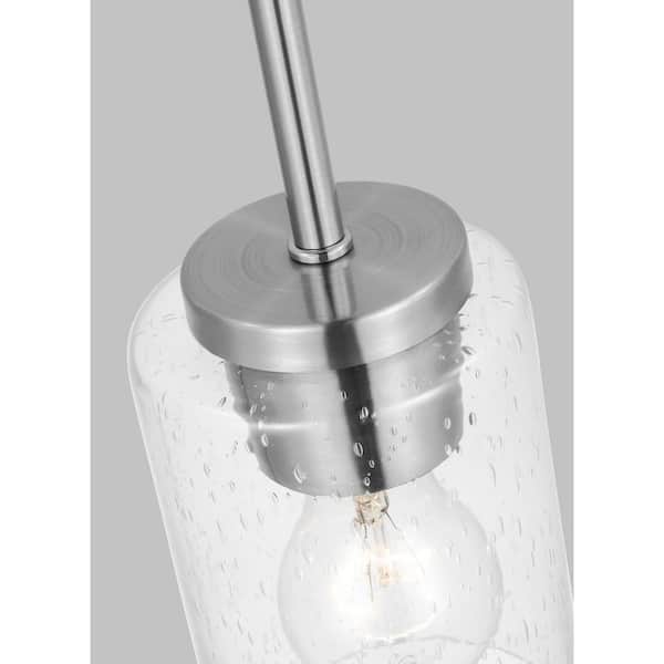 Generation Lighting - Oslo 1-Light Brushed Nickel Contemporary Dimmable Pendant Light with Clear Seeded Glass Shade