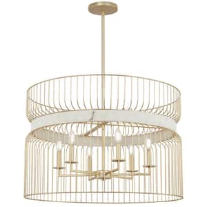 Park Slope 60-Watt 6-Light Nouveau Gold Cage Pendant Light with Faux Alabaster Ring and No Bulbs Included