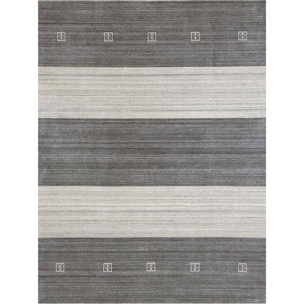 Handmade Gray Stripe Wool and Viscose Area Rug