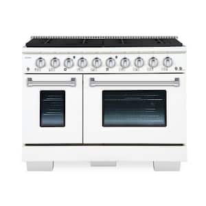 BOLD 48 IN, 8 Burner Freestanding Double Oven Dual Fuel Range with Gas Stove and Electric Oven, in. White