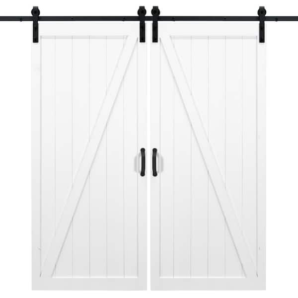 Dogberry 42 in. x 84 in. White Classic Z Wood Double Sliding Barn Door with Hardware Kit