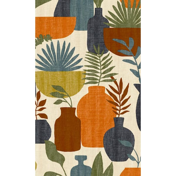 Walls Republic Beige/Orange Vases with Plants Retro Print Non-Woven Non-Pasted Textured Wallpaper 57 sq. ft.