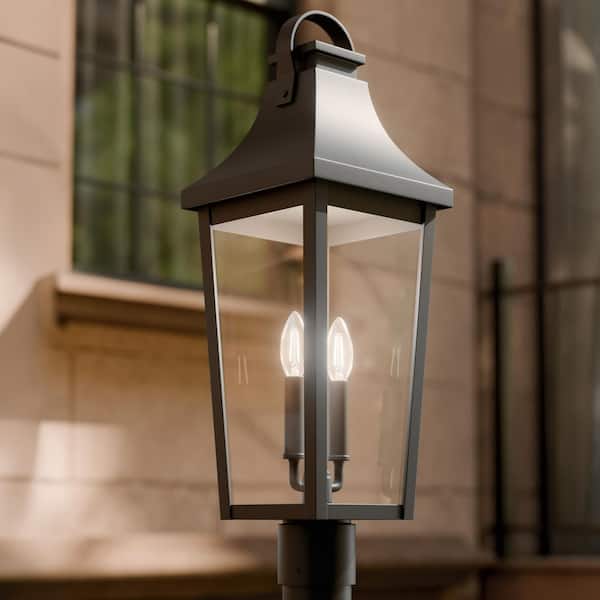 Cleary 25.25 in. 2-Light Outdoor Post Light with Clear Glass in Textured Black