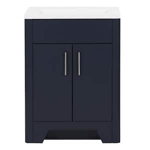 Branine 24 in. W x 19 in. D x 33 in. H Single Sink Freestanding Bath Vanity in Deep Blue with White Cultured Marble Top