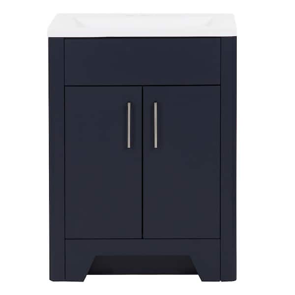 Branine 25 in. Single Sink Deep Blue Bath Vanity with White Cultured Marble Top (Assembled)