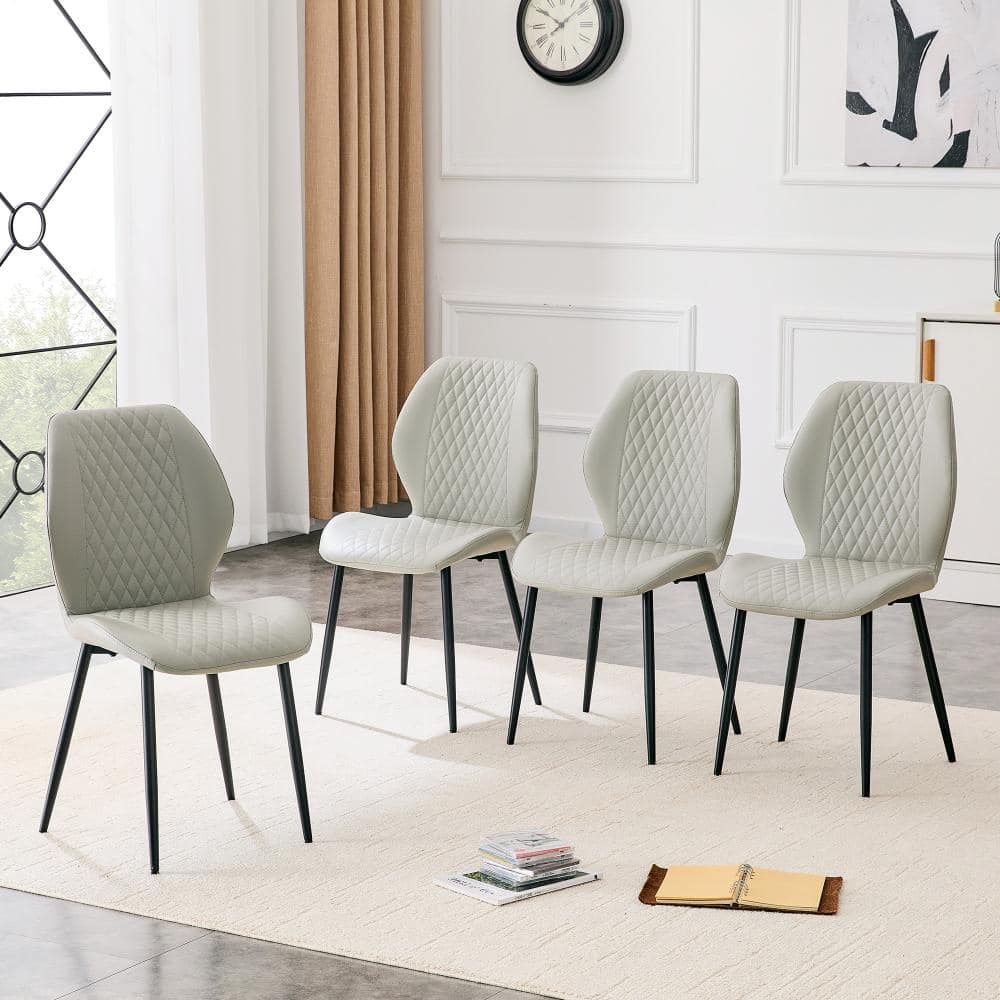 Light Gray Set of 4 PU Upholstered Dining Chairs with Backrests and Diamond-quilted Desigh price drop on PriceWatchPro