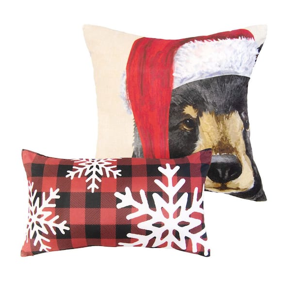 DONNA SHARP Winter Cottage Red and Beige 2PC Polyester Decor Pillow Set 18" x 18" and 12" x 22"