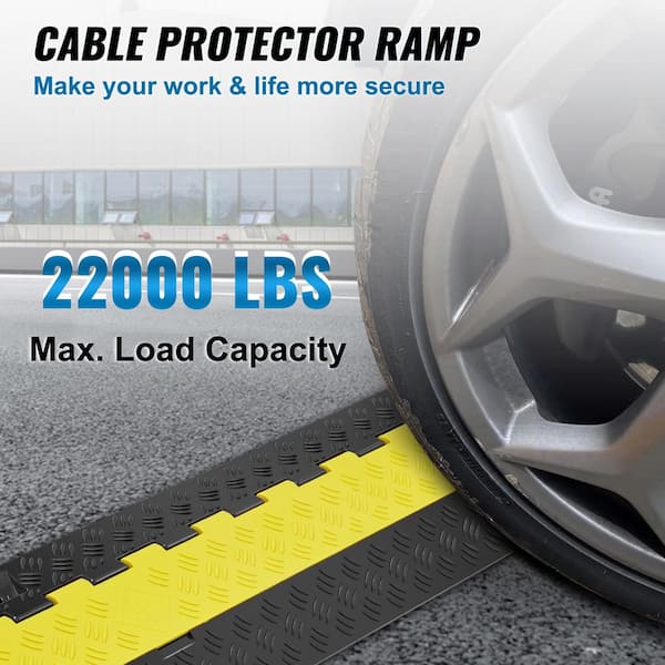 5-Pieces Cable Protector Ramp, 2 Channel, 36.14 in. x 9.84 in. x 1.69 in., 3. 01ft., Yellow, Rubber, Conduit